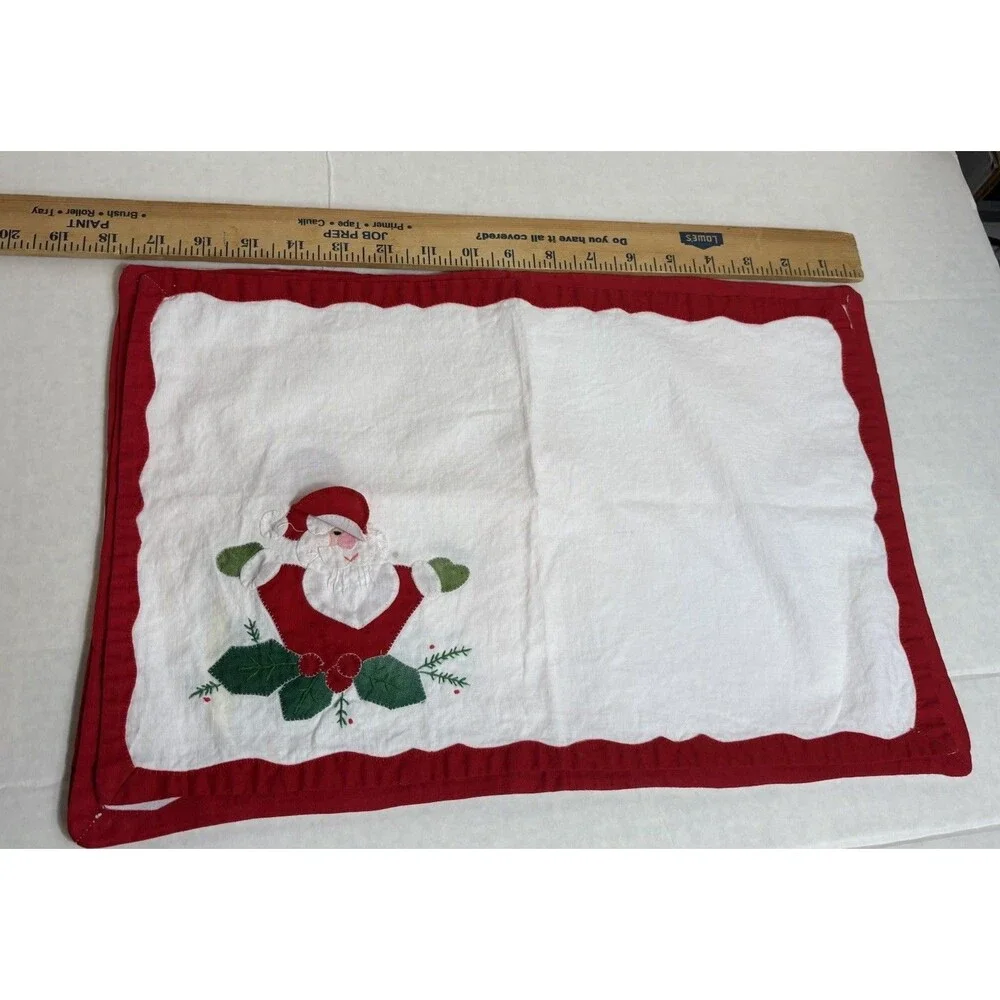 Set of 4 Handmade Christmas Santa Applique Placemats Vintage Holiday Decor